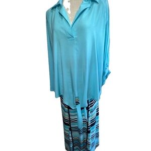 Nue Options Women 2 Pcs Blue Top Striped Blue Black White Women's Skirt Size 2X